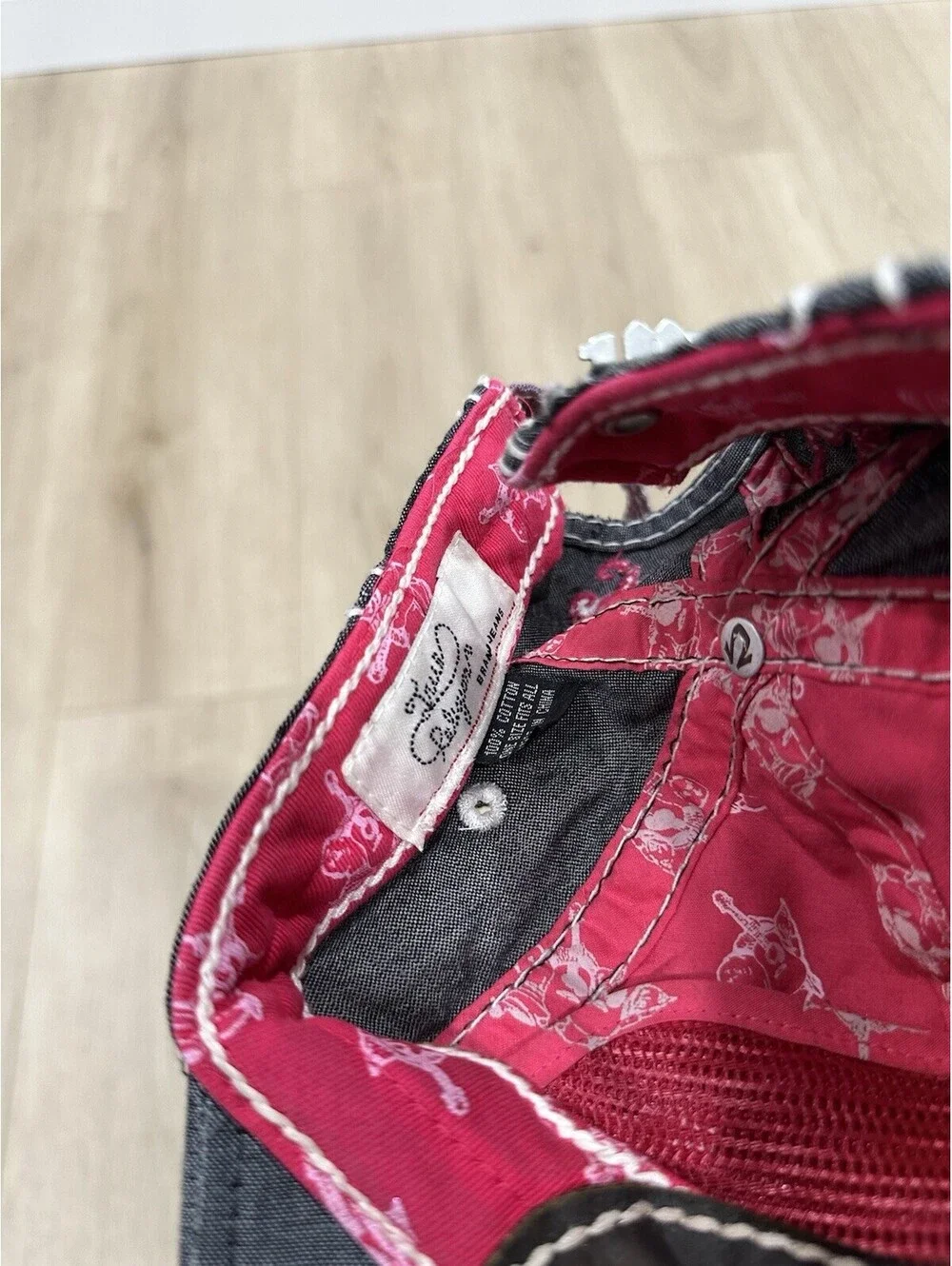 True Religion Distressed Gray Pink Adjustable Strap-Back Hat BROKEN